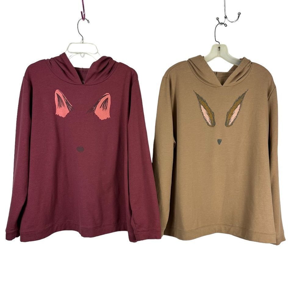 Anybody Lot of 2 Hoodies Rabbit Face & Fox Face Relaxed Fit Knit Top Size XL